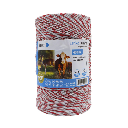 Elektriskā gana aukla 3 mm, 6×0.25/400m, balts-sarkans