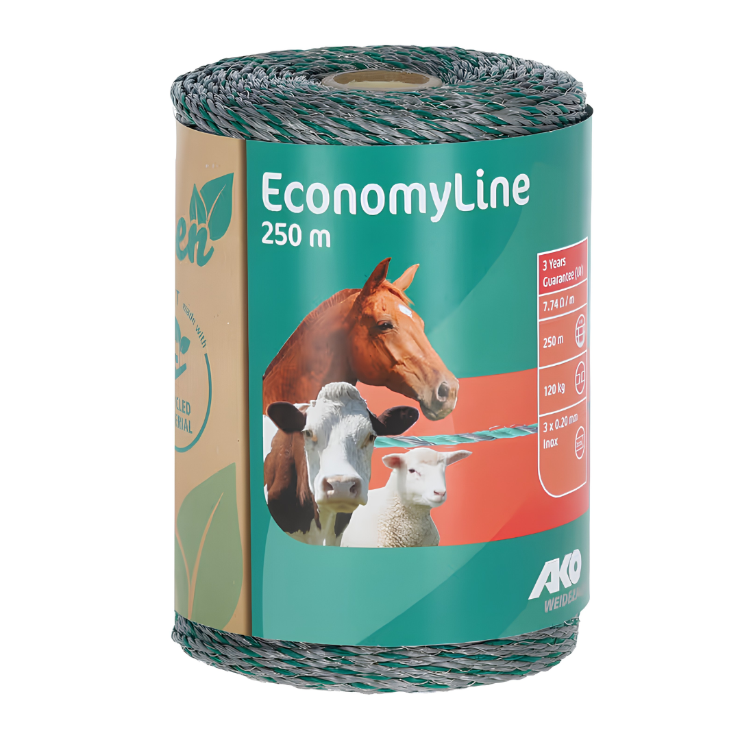 Elektriskā gana aukla EconomyLine 2 mm 250 m zaļa-pelēka
