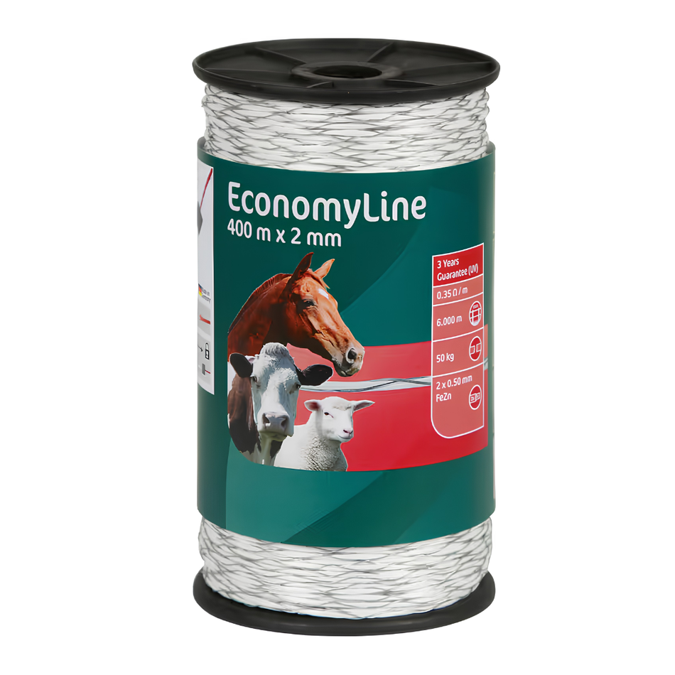 Elektriskā gana aukla EconomyLine 4 mm 400 m balta