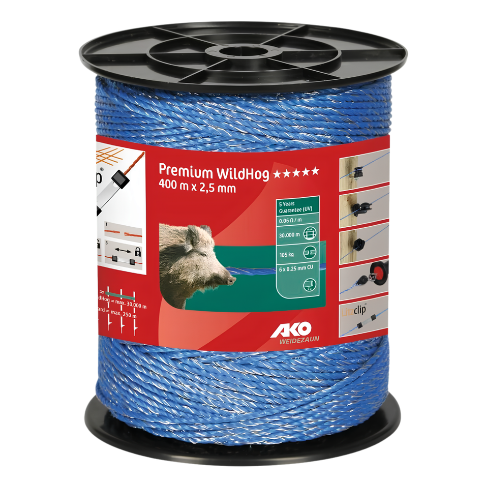 Elektriskā gana aukla Premium WildHog 2.5 mm 400 m zila