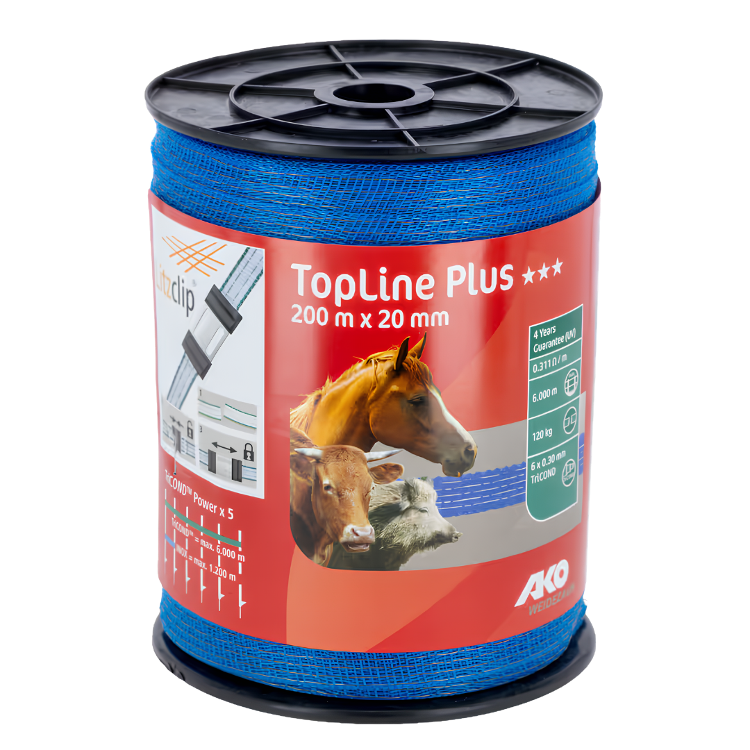 Elektriskā gana lente TopLine Plus 20 mm 200 m zila