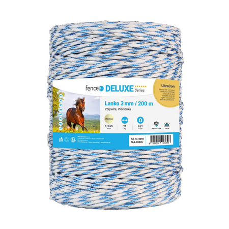 Elektriskā gana aukla UltraCon 3 mm, 200 m, balta-zila, 0.24 Ω/m