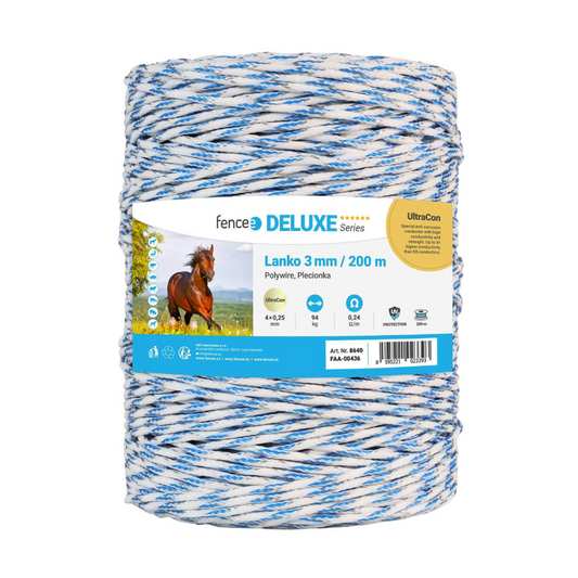 Elektriskā gana aukla UltraCon 3 mm, 200 m, balta-zila, 0.24 Ω/m