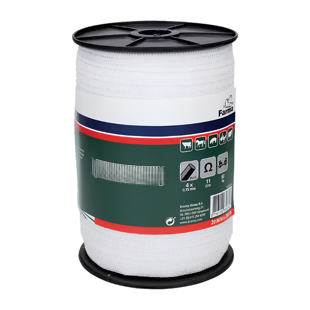 Elektriskā gana lente 20 mm 200 m balta