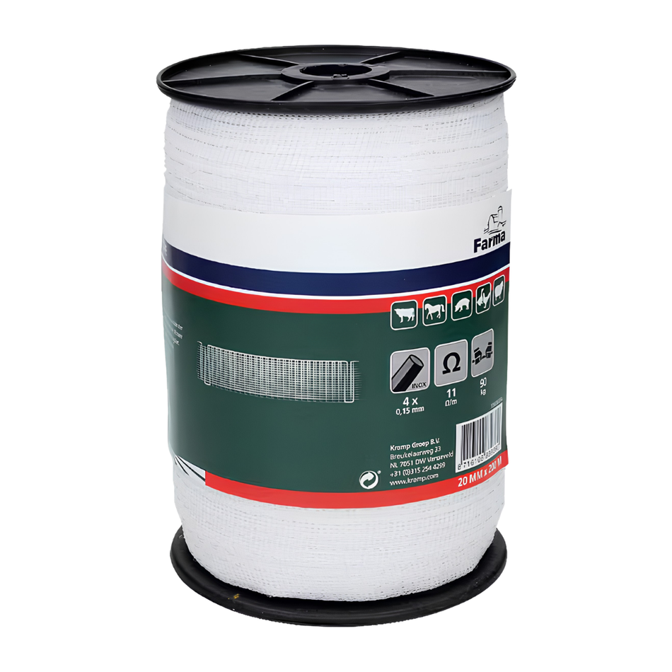 Elektriskā gana lente 20 mm 200 m balta
