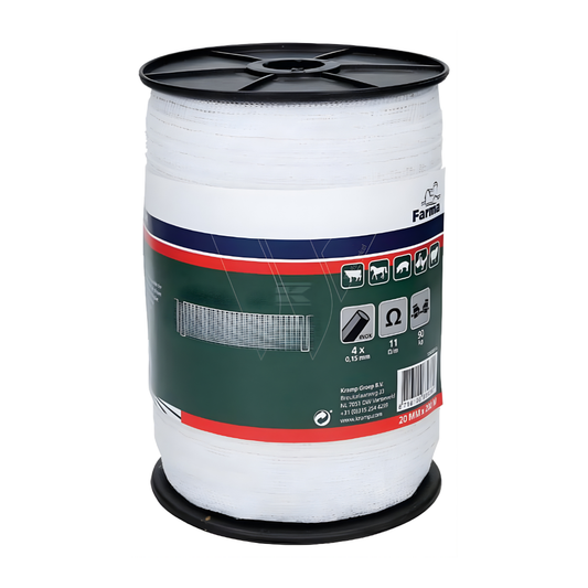 Elektriskā gana lente Farma 20 mm 200 m balta