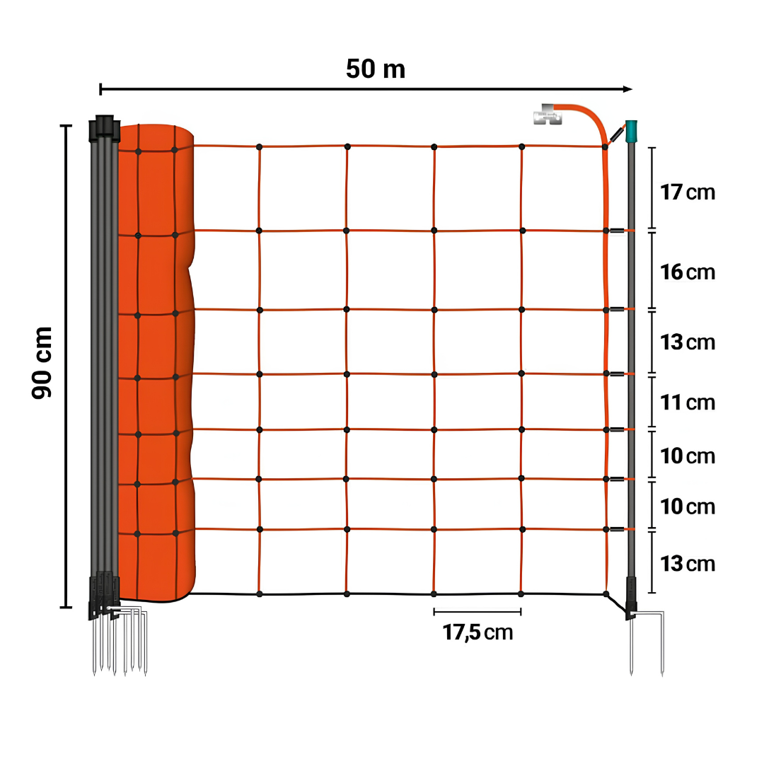 Elektriskā gana tīkls aitām 90 cm 50 m oranžs