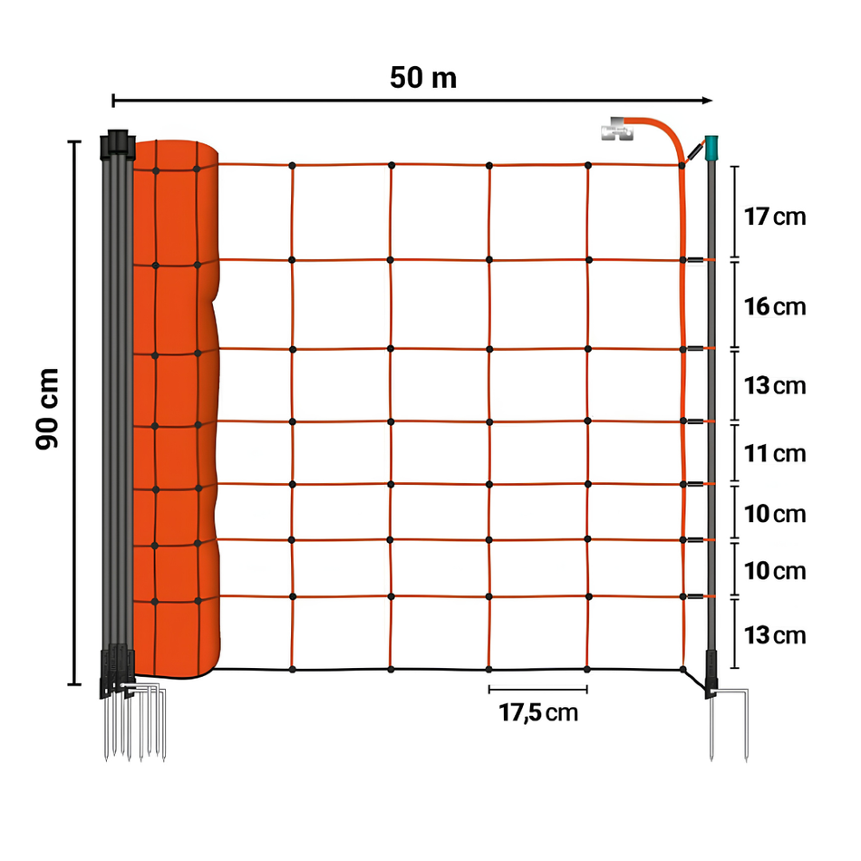 Elektriskā gana tīkls aitām 90 cm 50 m oranžs
