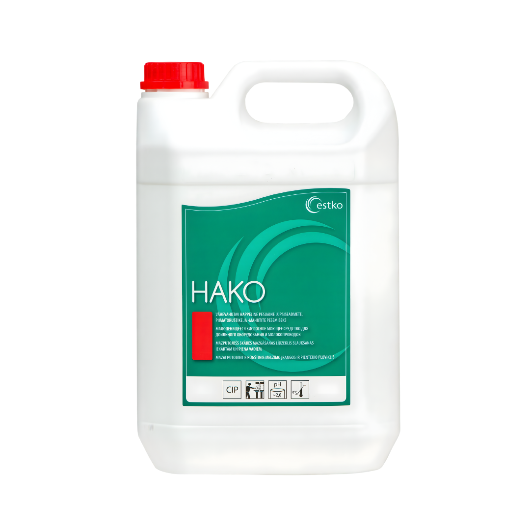 Skābs mazgāšanas līdzeklis slaukšanas iekārtām un piena vadiem HAKO, 5 L