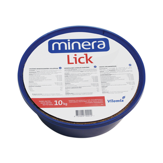 Laizāmā minerālbarība slaucamām govīm, liellopiem un jaunlopiem, Minera Lick, 10 kg (bļoda)