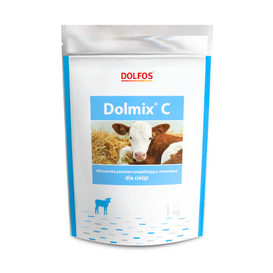 Paplidbarība teļiem Dolfos Dolmix C, 1 kg, ietekmē intensīvu teļu augšanu un attīstību