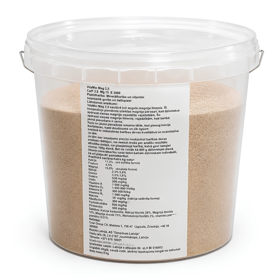 Minerālbarība ar magniju liellopiem un slaucamām govīm VitaMin Mag 2.5 5 kg